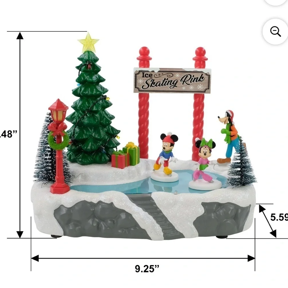 Disney Skating Rink Lights Music Christmas Village NEW Mickey Mouse Minnie Goofy